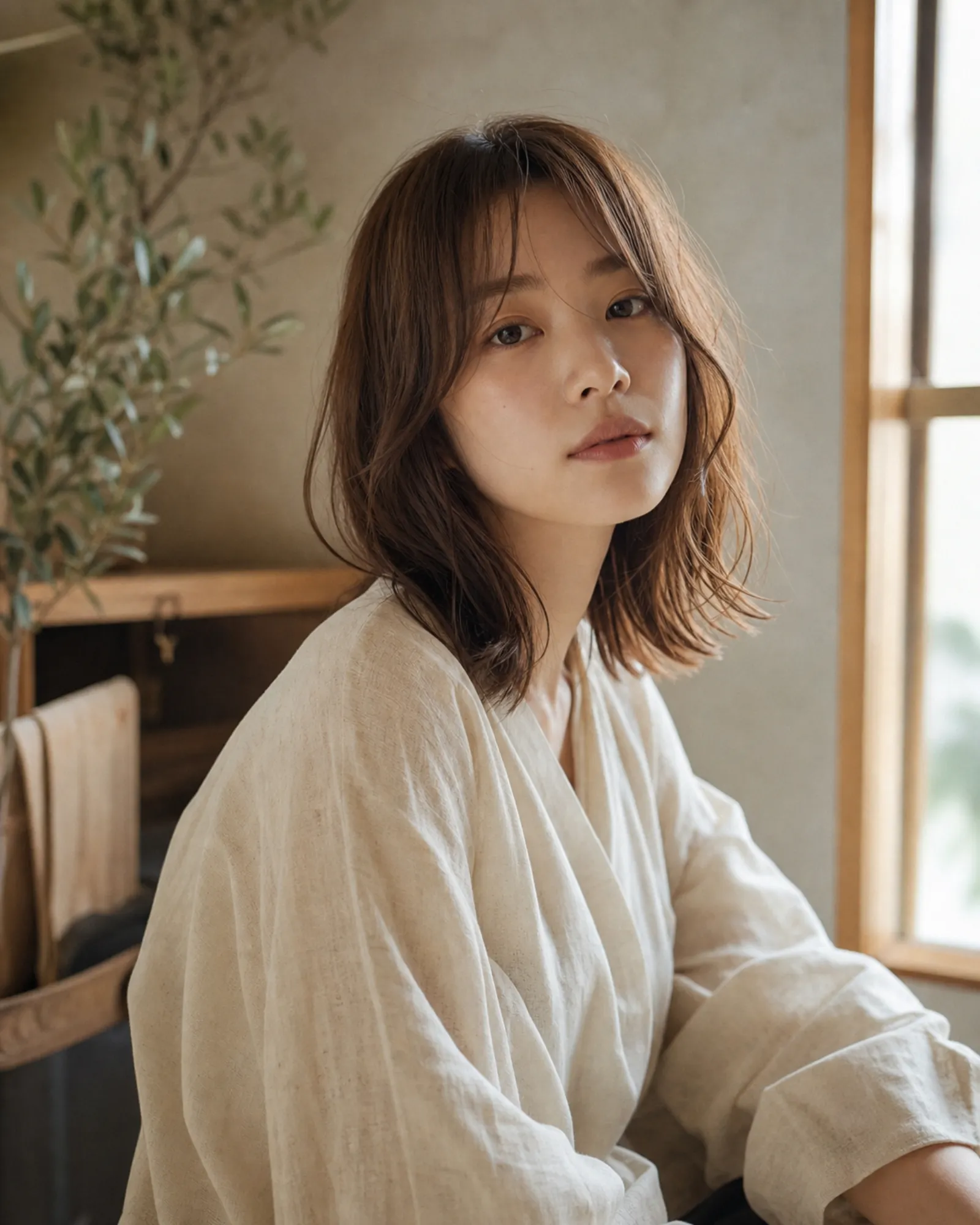 ミディアムヘアの日本人モデル